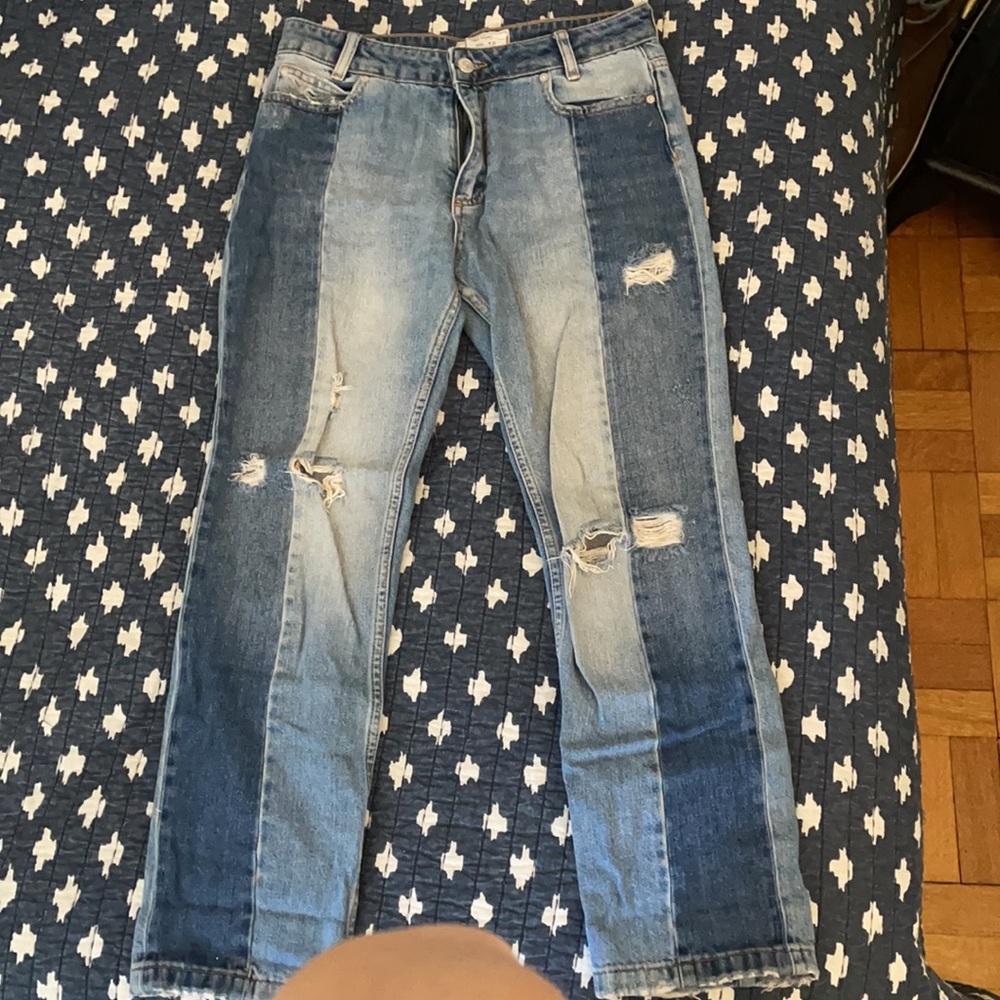 Free People distressed two toned jeans denim